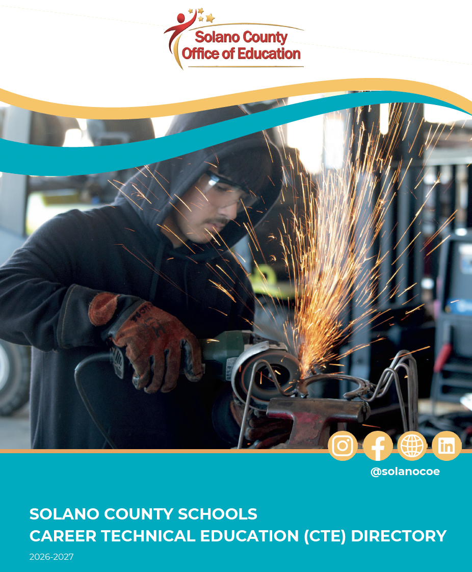 Solano Schools CTE Directory Cover Preview- Male student using a grinder