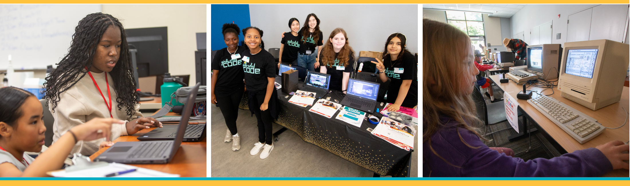 Photos of girls with computers from the Girls Who Code meetings