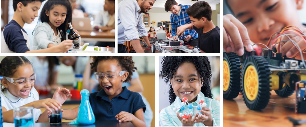 collage of students doing STEAM activities