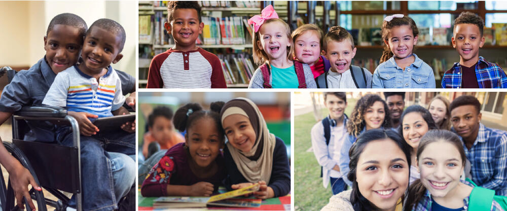 collage of students of different ages, abilities and ethnicities
