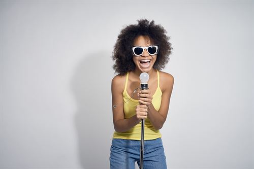 student singing